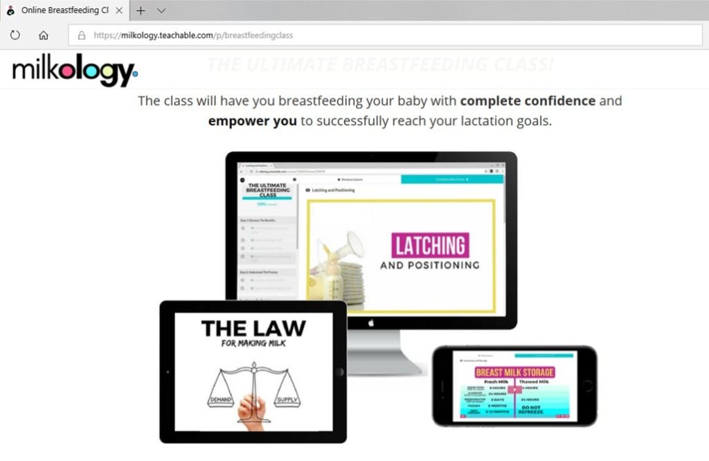 A screenshot of Milkology Ultimate Breastfeeding Class sales page