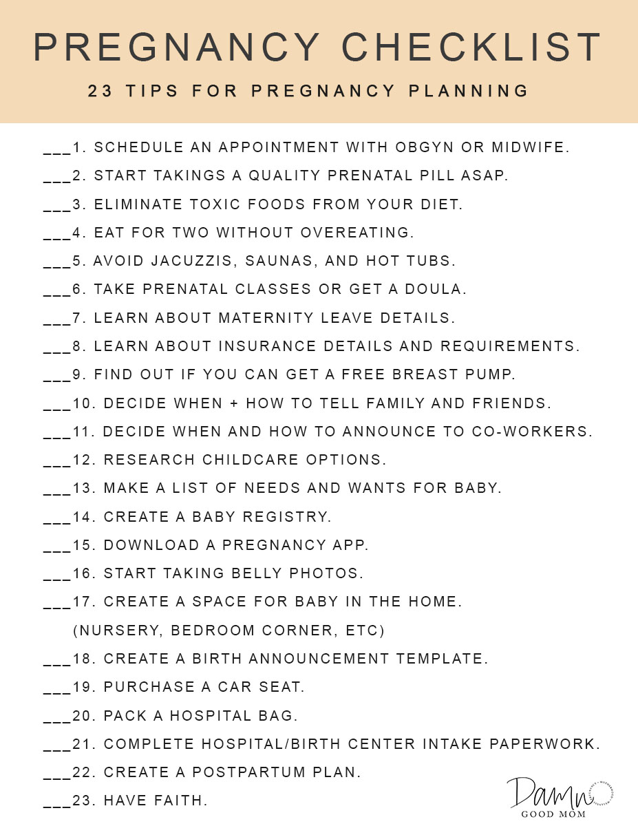 Pregnancy Checklist, Pregnant to-do list