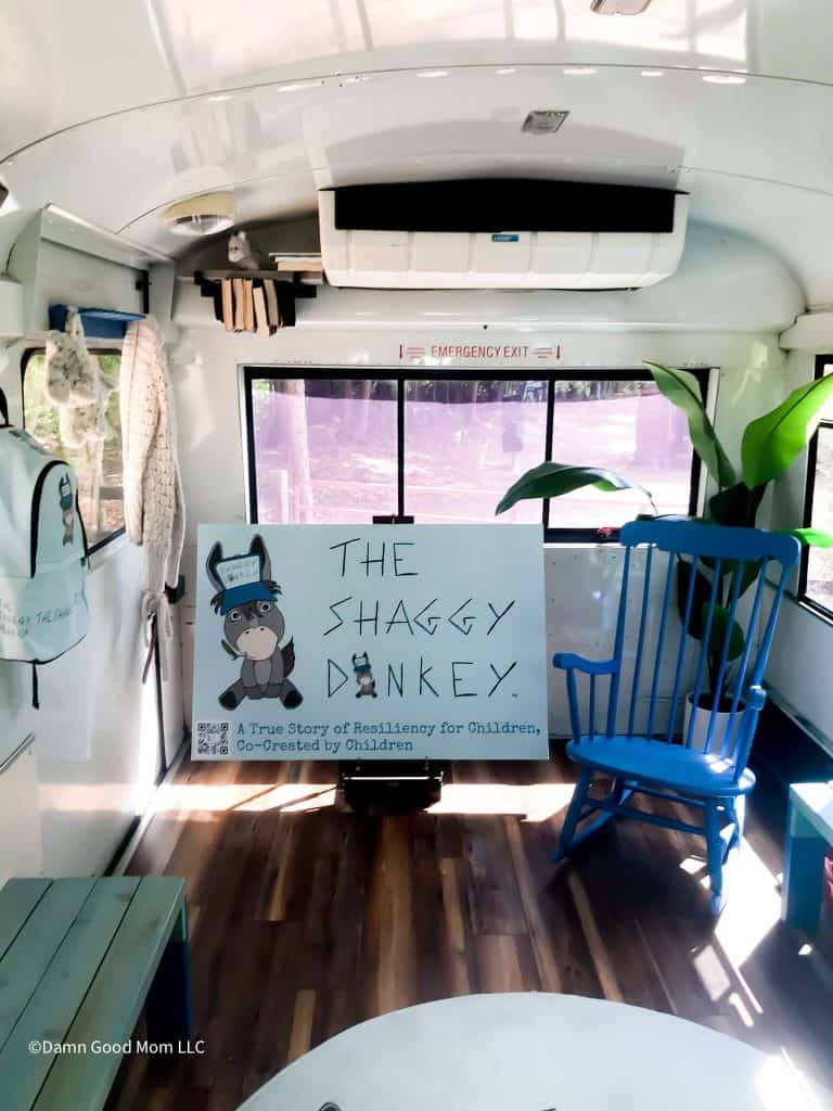 The Shaggy Donkey bus and book cover