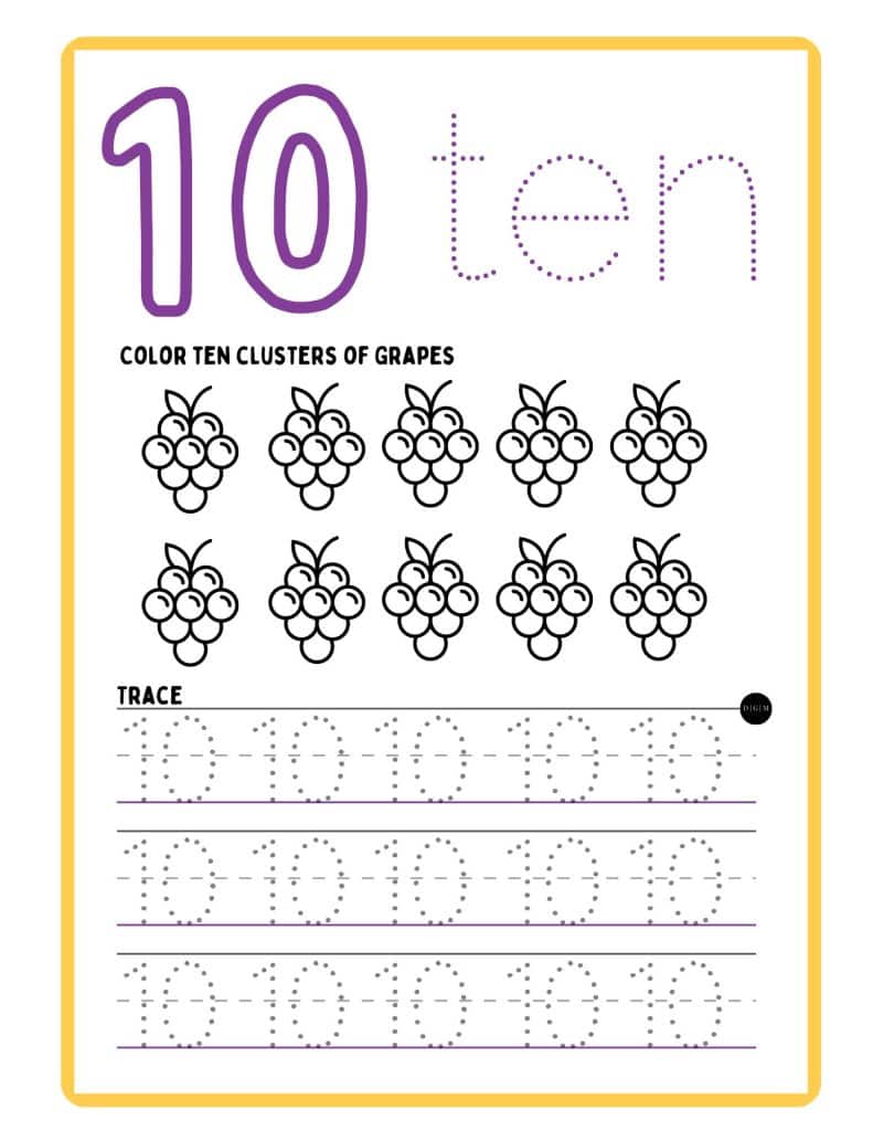 Number Practice Sheets Number 10