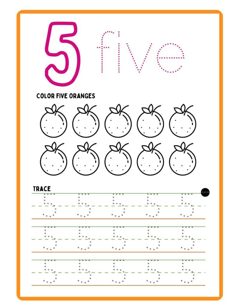 Number Practice Sheets Number 5