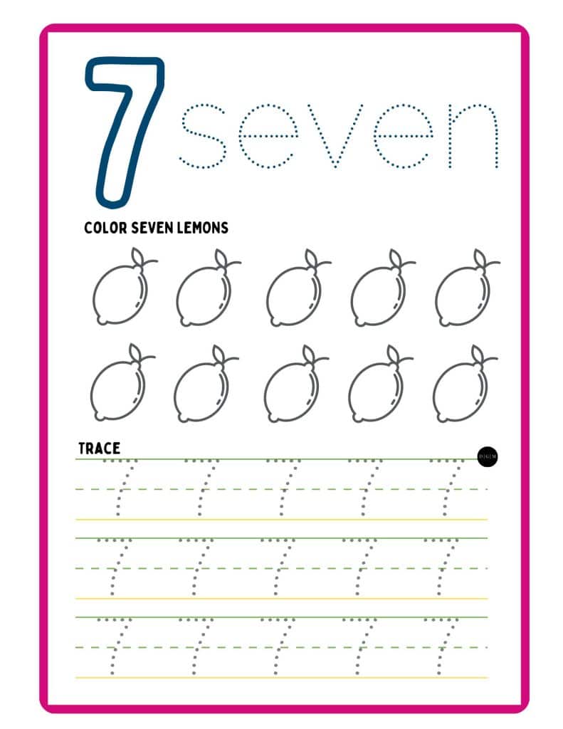 Number Practice Sheets Number 7