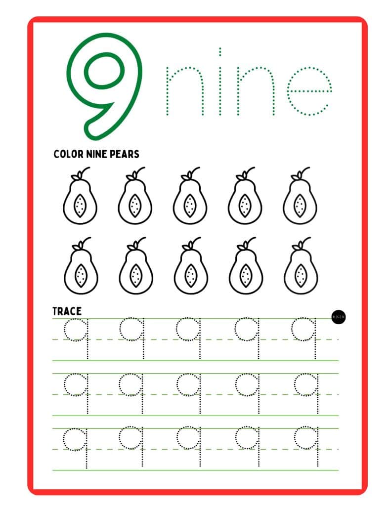 Number Practice Sheets Number 9